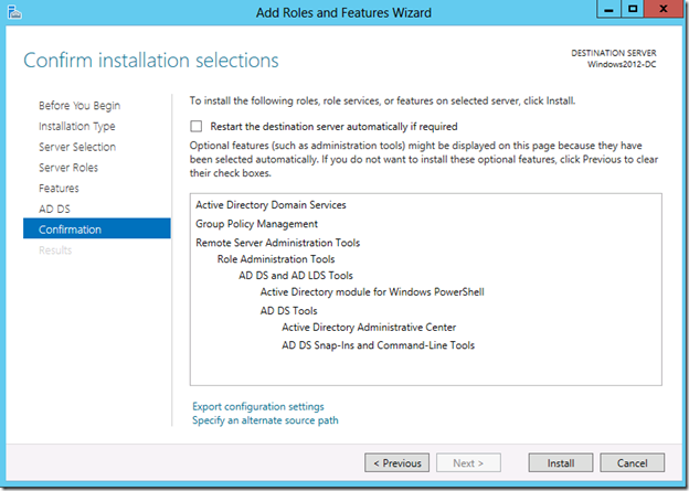 Roles and Features Wizard - Confirm Install